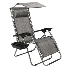 Infinity Zero Gravity Chair with Awning Outdoor Lounge Patio Chairs with Pillow and Utility Tray Adjustable Folding Recliner for Deck,Patio,Beach