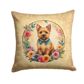 Norwich Terrier and Flowers Throw Pillow Machine Washable, Indoor Outdoor Decorative Pillow for Couch, Bed or Patio, 14Hx14W