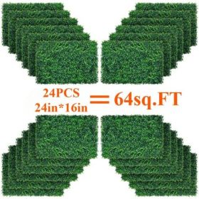 24Pcs 24in*16in Artificial Boxwood Topiary Hedge Plant Grass Backdrop Fence Privacy Screen Grass Wall Decoration For Balcony Garden Fence
