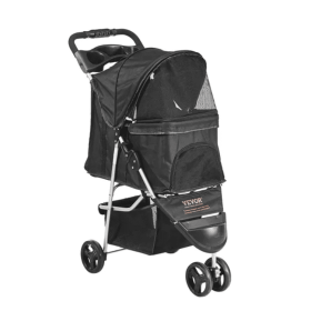 VEVOR Pet Stroller, 3 Wheels Dog Stroller Rotate With Brakes, 35lbs Weight Capacity, Puppy Stroller With Front Pedal, Velcro, Storage Basket And (Option: Defalut)